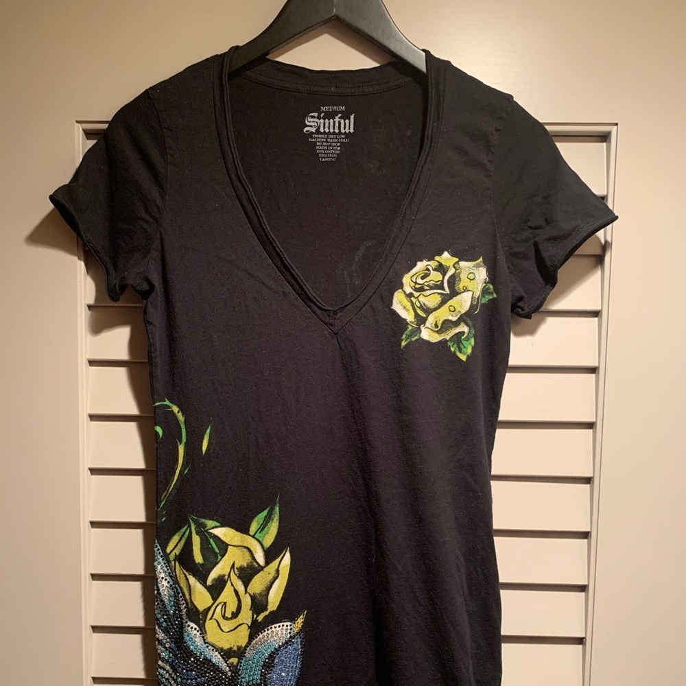 *Rare* Sinful Rhinestone Bird & Rose Shirt
